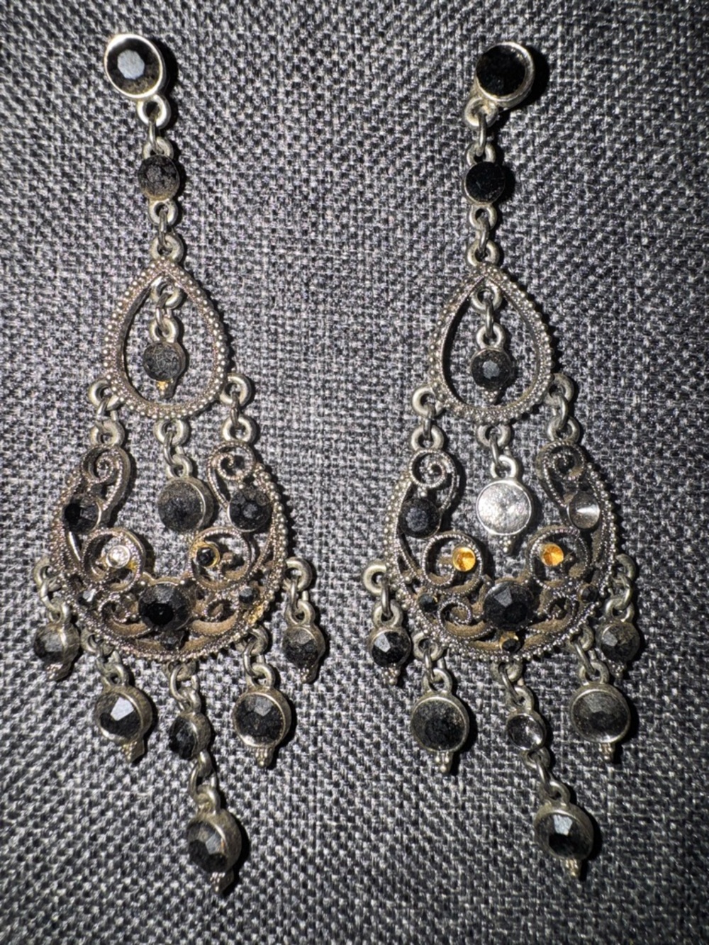 Unbranded Black Teardrop Chandelier Earrings with Faceted Accents